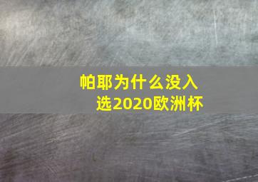 帕耶为什么没入选2020欧洲杯