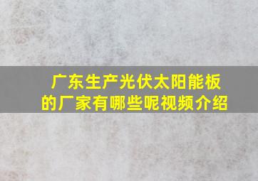 广东生产光伏太阳能板的厂家有哪些呢视频介绍