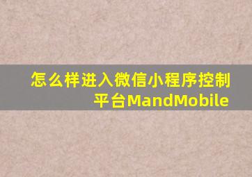 怎么样进入微信小程序控制平台MandMobile