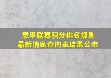 意甲联赛积分排名规则最新消息查询表结果公布