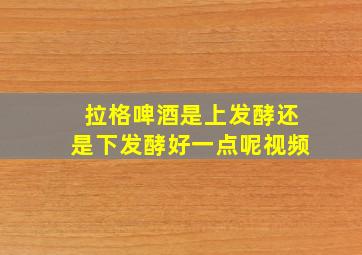 拉格啤酒是上发酵还是下发酵好一点呢视频