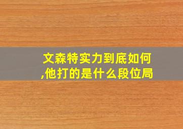 文森特实力到底如何,他打的是什么段位局