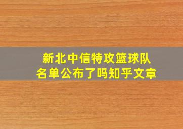 新北中信特攻篮球队名单公布了吗知乎文章