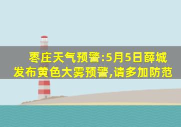 枣庄天气预警:5月5日薛城发布黄色大雾预警,请多加防范