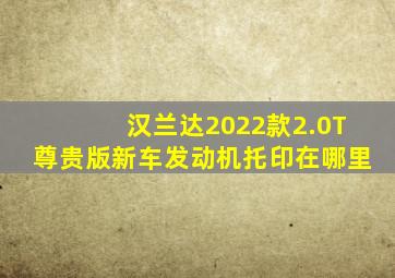 汉兰达2022款2.0T尊贵版新车发动机托印在哪里