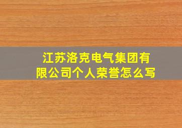 江苏洛克电气集团有限公司个人荣誉怎么写