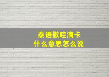 泰语撒哇滴卡什么意思怎么说