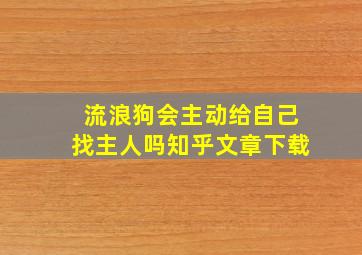 流浪狗会主动给自己找主人吗知乎文章下载