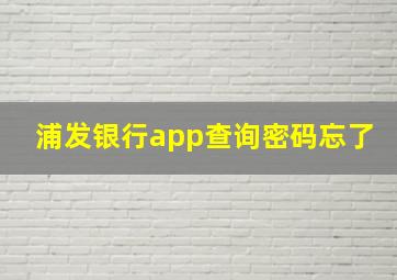 浦发银行app查询密码忘了