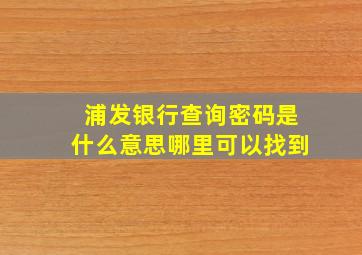 浦发银行查询密码是什么意思哪里可以找到