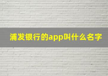 浦发银行的app叫什么名字