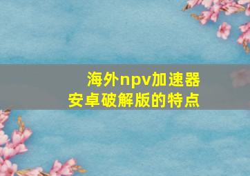 海外npv加速器安卓破解版的特点