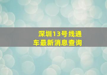 深圳13号线通车最新消息查询