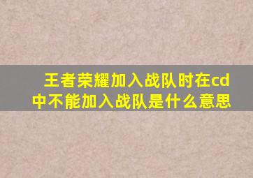 王者荣耀加入战队时在cd中不能加入战队是什么意思