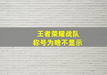 王者荣耀战队称号为啥不显示