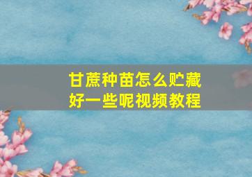 甘蔗种苗怎么贮藏好一些呢视频教程