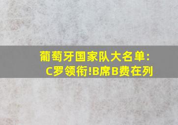 葡萄牙国家队大名单:C罗领衔!B席B费在列