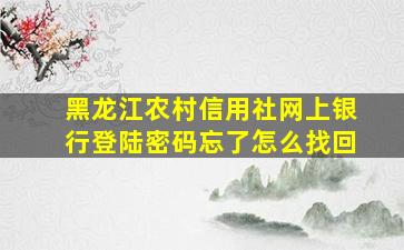 黑龙江农村信用社网上银行登陆密码忘了怎么找回